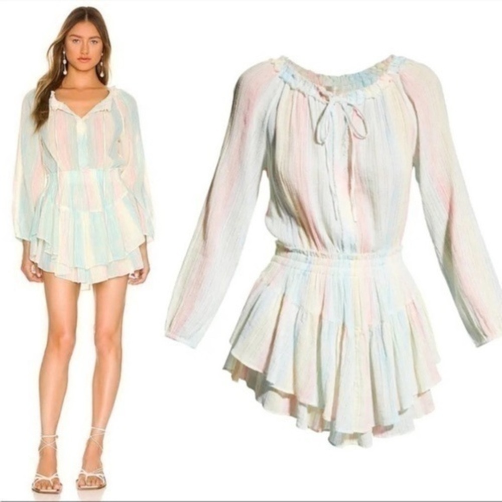 Loveshackfancy Banou Ruffle Tiered Rainbow Mini Dress Multi Horizon NWT